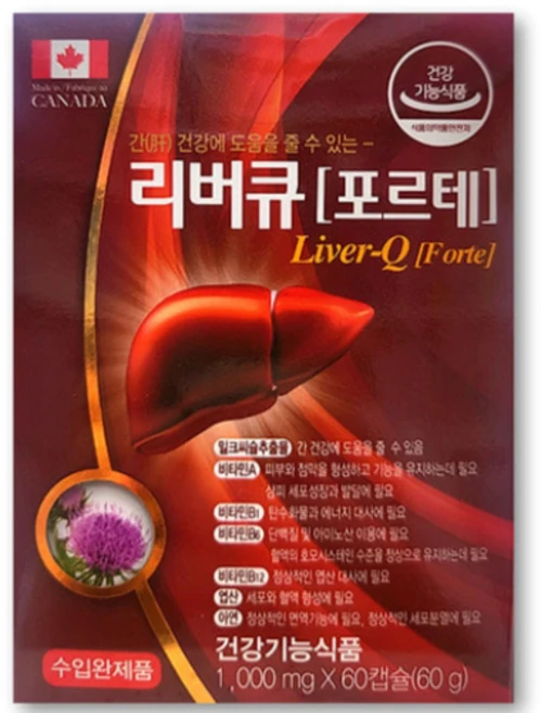 리버큐포르테 1000mg 밀크씨슬 비타민A 비타민B 엽산 아연 60캡슐 1개, 60정 - 쿠팡
