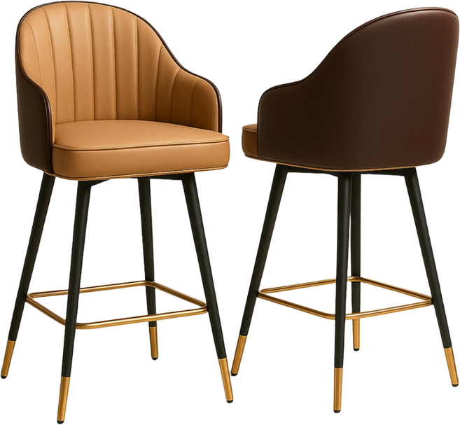 카라 투톤 홈바 체어 아일랜드식탁 하이체어 테이블 가죽 실내 의자 식탁 카페 인테리어 62cm, 2개, 다크브라운/카멜브라운62cm