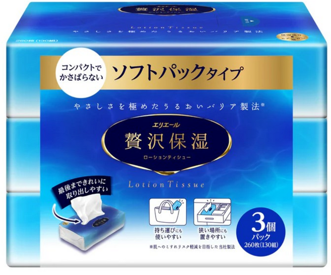 에리에르 프리미엄 보습 로션티슈 여행용 소프트팩, 3개, 130매