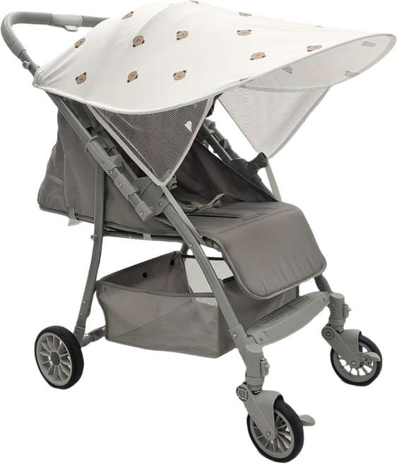 곰돌이 패턴 햇빛가리개 (1개) - 접이식 휴대용 폴리에스터 차양막 자외선 차단 통풍 메쉬 조절 스트랩, 곰돌이 무늬 흰색 차양, 1개