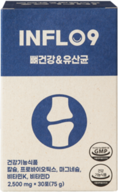 인플로나인 뼈건강 칼슘 마그네슘 비타민D 100억 생유산균, 30개, 2.5g