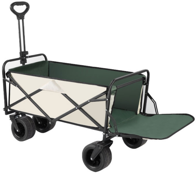광폭 바퀴 브레이크 오픈형 캠핑웨건 특대형, 1개, 베이지그린