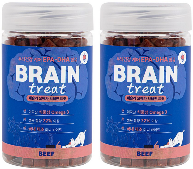 페슬러 오메가 브레인 트릿 강아지 칭찬 보상 간식, 2개, 170g, 소고기