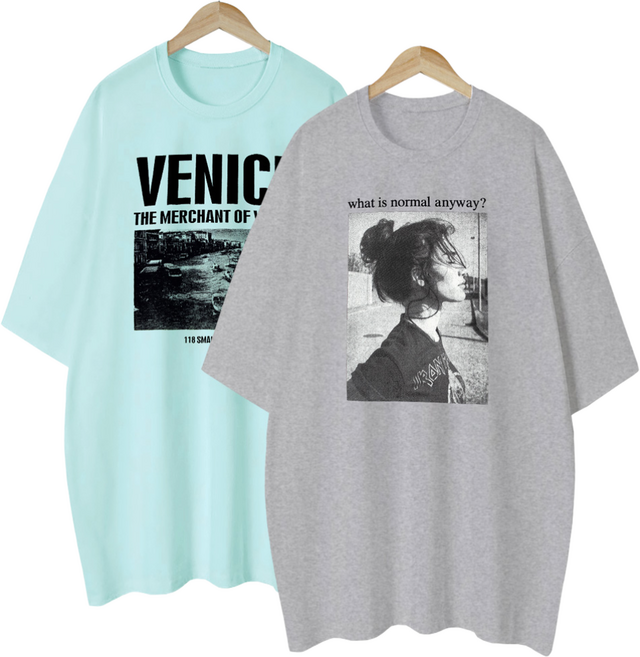 1+1 2장묶음 여성용 롱티 프린팅 레터링 여성 여자 반팔 티셔츠 루즈핏 편안한 빅사이즈 티