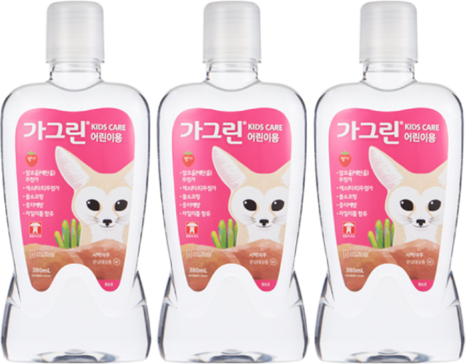 동아제약 어린이용 가그린 딸기맛 380ml x 3개 세트 가글 구강청결제
