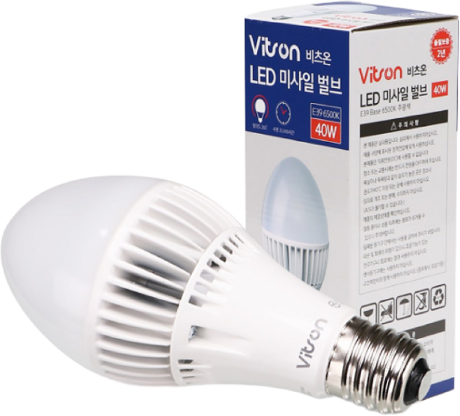 비츠온 LED 미사일 벌브 40W E39 보안등 전구, 4개, 주광색