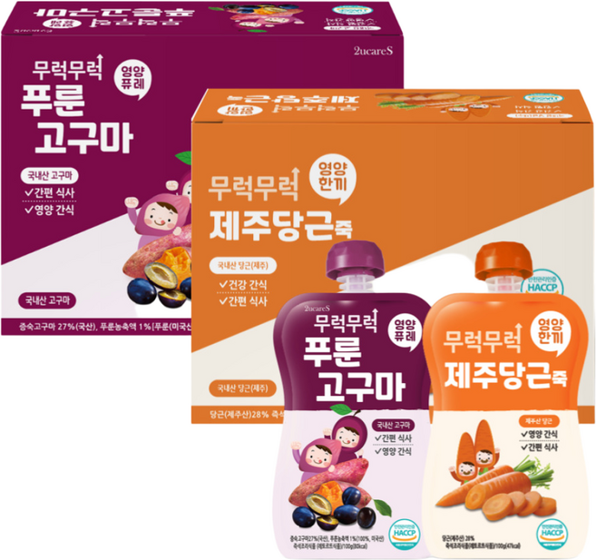 무럭무럭 과일퓨레 알뜰 묶음 (각 1박스), 2박스, 1.5kg, 푸룬고구마 당근