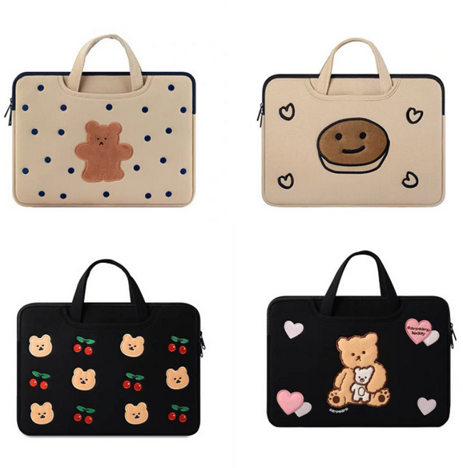 Heyoo 여성노트북가방 태블릿가방 귀여운 예쁘다 갤럭시탭 아이패드 맥북 태블릿파우치 손잡이 가방, 땡땡이 곰돌이, 1개