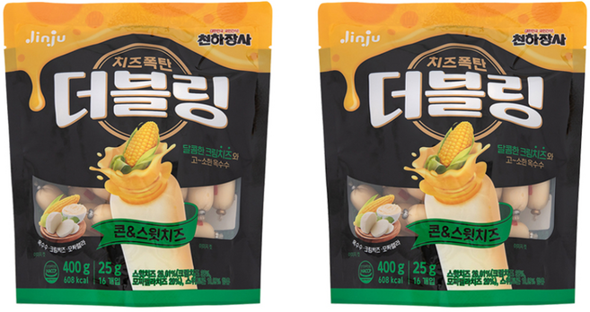 천하장사 더블링 콘&스윗치즈 소시지, 400g, 2개