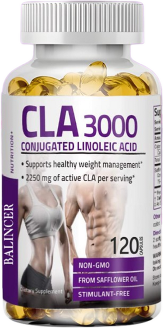 CLA 3000 초고효능 건강한 체중 관리 지원 지방 연소 식욕 자극 근육 및 근육 탄력 강화 리놀레산 결합 비자극성, 1병, 60정, 1개