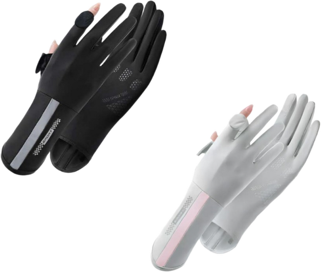 미블룸 여성 논슬립 운전 스포츠 장갑 다용도 자외선차단장갑 1+1 세트, 블랙+그레이, 1개