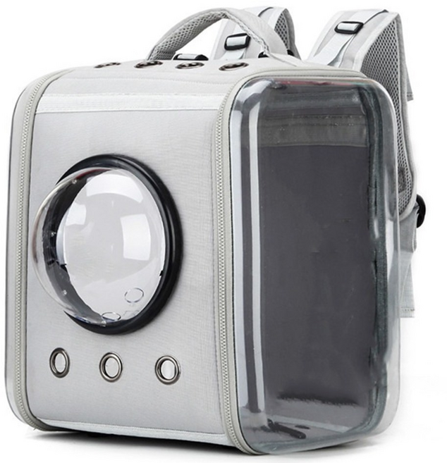 우아지오 반려동물 투명 외출가방 우주선 네모백팩, 1개, 그레이