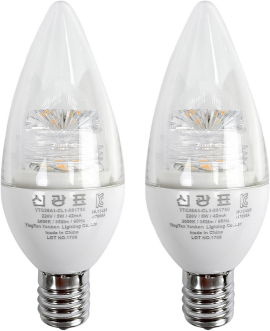 LED 베이직 신광 촛대구 E17 5W 에디슨전구 인테리어용전구 카페조명, 주광색, 2개