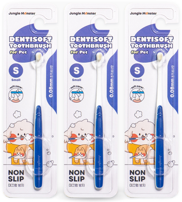 정글몬스터 초소형 반려동물 덴티소프트 극세사모 칫솔, 블루, 3개