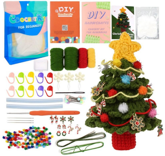 제이에스리빙 크리스마스 장식 손뜨개 코바늘 DIY 뜨개질 패키지, 크리스마스 트리, 1개
