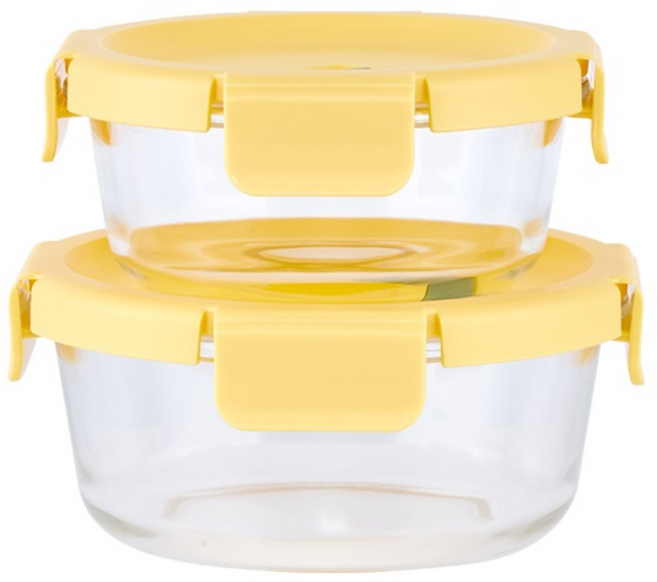 진공 밀폐 반찬통 전자렌지 냉동 밥 보관 유리 용기, 원형 390ml / 640ml, 1세트