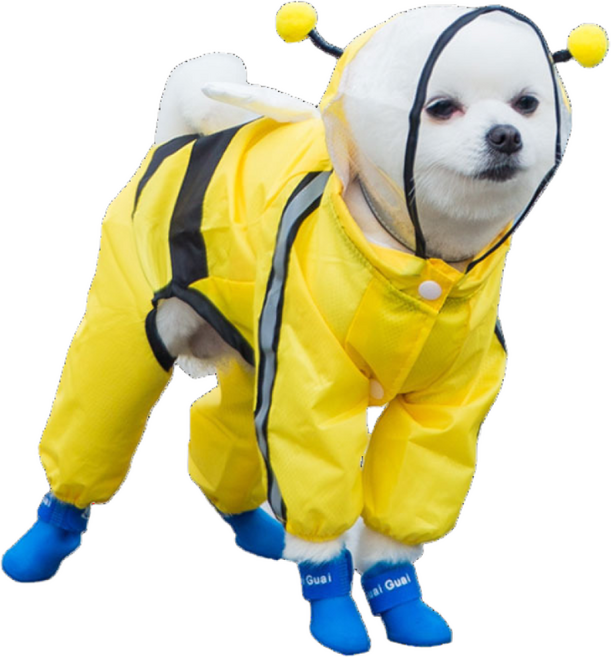 [라이프앤비] 강아지 우비 레인코트 올인원 우비 투명창 일체형 우비 소형견용, 꿀벌 옐로우, 1개