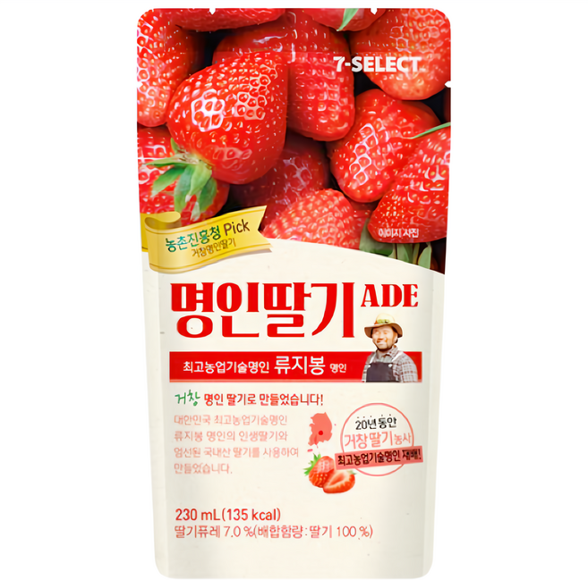 명인딸기 에이드 파우치음료 230ml, 30개