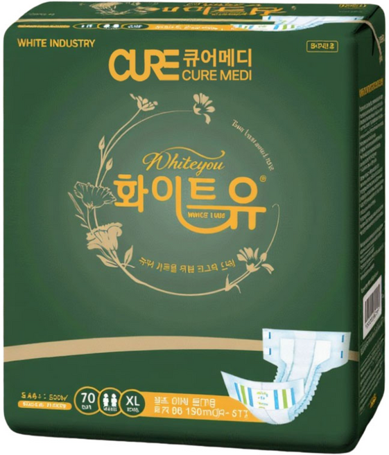화이트유 큐어메디 성인기저귀 시리즈 남여공용 요실금패드 안심케어테이프 환자용기저귀, 특대형, 8개, 10개입
