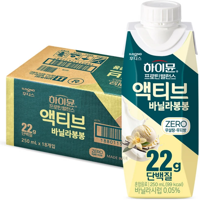 하이뮨 프로틴 밸런스 액티브 22g 바닐라봉봉 ZERO, 18개, 250ml - 쿠팡