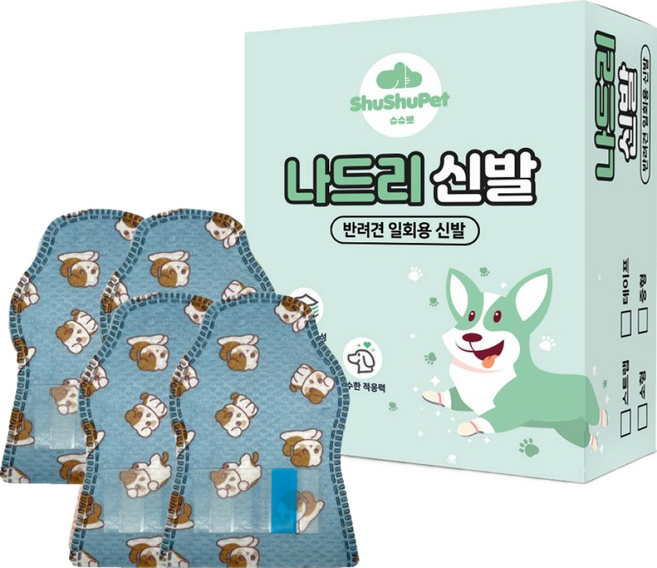 슈슈펫 나드리 강아지 산책용 신발 24p + 스트랩 8p 세트, 테이프 캐릭터, 1세트