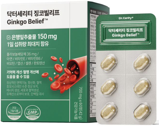 닥터세리티 징코빌리프 은행잎추출물 징코 혈행 식물성코팅 S7, 60정, 1개