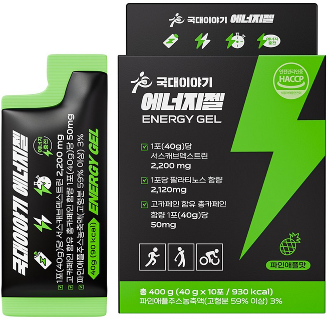 국대이야기 에너지젤 서스캐브 HBCD 탄수화물 팔라티노스 카페인 파워젤 40g 10포, 400g, 1세트