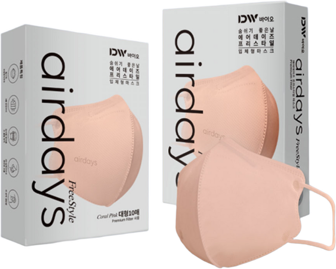 에어데이즈 프리스타일 새부리형 C타입 컬러 마스크 대형 코랄핑크, 5세트, 10매입