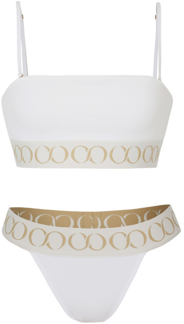 키세 뫼비우스 골드 로고 여성 바디프로필 튜브탑 브라팬티 세트 명품 속옷 화이트