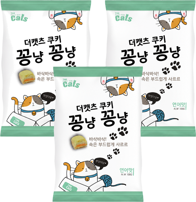 더캣츠 쿠키 꽁냥꽁냥 고양이 비스켓, 연어맛, 100g, 3개