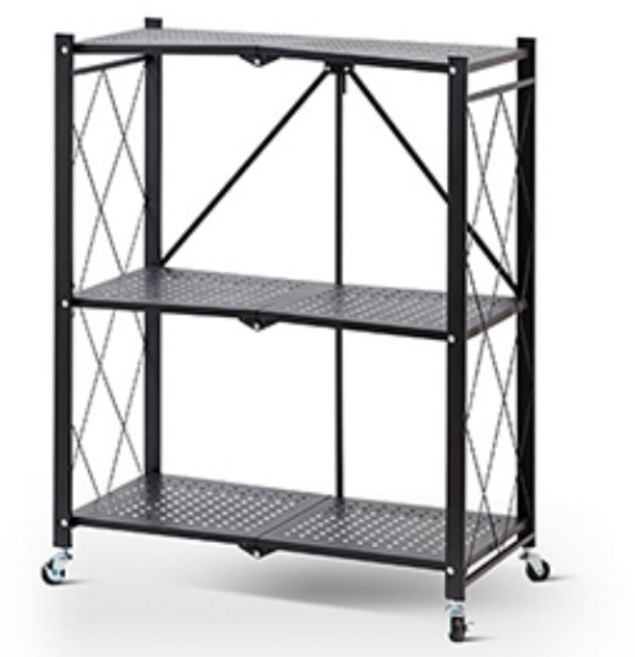 코코데모 원터치 접이식 폴딩 철제 선반 이동식 베란다 선반 바퀴달린 수납장 펜트리, 블랙, 1개, 블랙3단