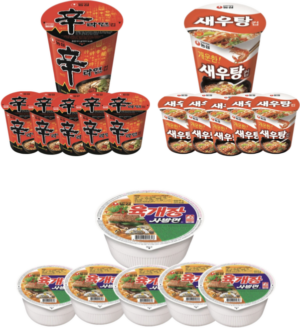 [아름드리마켓] 농심 소컵라면3종세트 15개 (신라면+새우탕+육개장사발면)