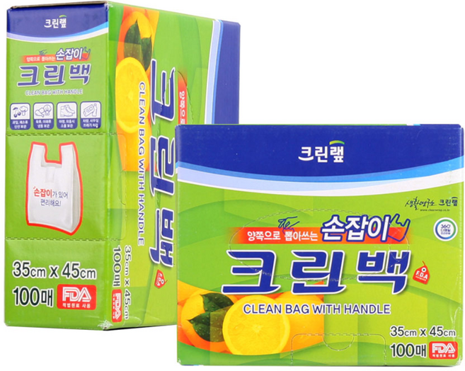 크린랩 손잡이 크린백 35x45x100, 특대(XL), 1개, 100개입