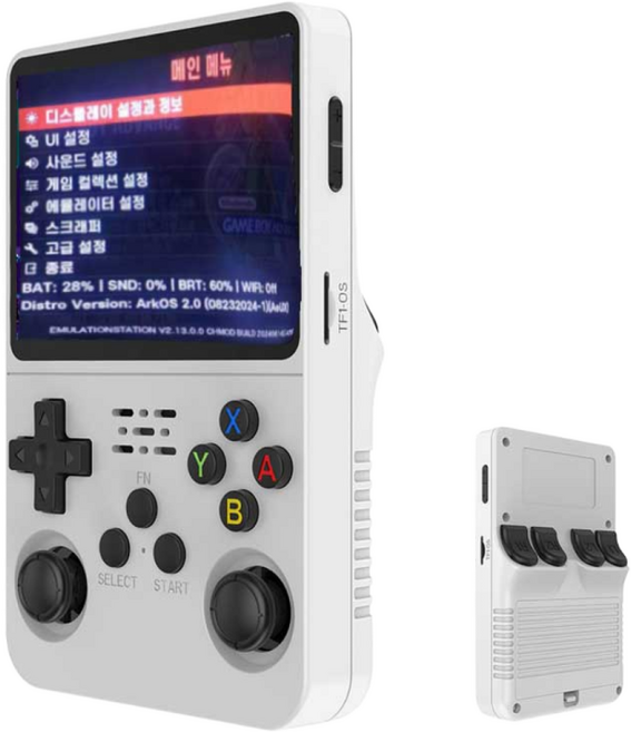 R36S 레트로 휴대용 게임기 한국어 버전 오픈 소스 게임 콘솔 3.5 인치 IPS 화면 지원 PSP PS1 GBA 4000/7000 개 아케이드 게임 시스템, 흰색, 1개, 64G