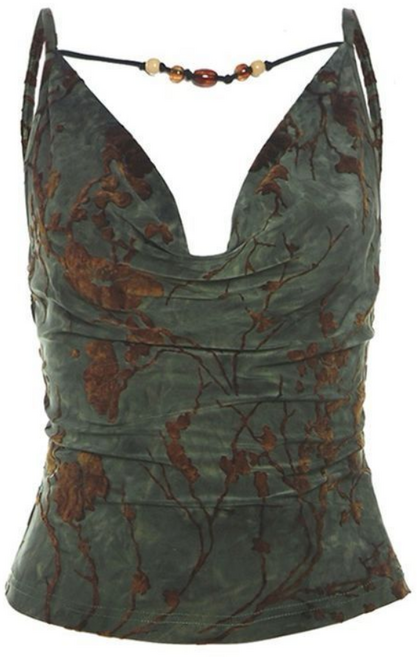 COSYEVNO 여성 여름 빈티지 플로럴 셔링 슬림핏 끈나시 탑 LFHdd-1