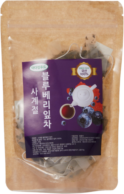 더다정 사계절블루베리잎차 20T티백 (지퍼팩), 상세페이지 참조, 티백, 1g, 20개입, 1개