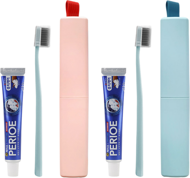마카롱 휴대용 치약칫솔세트 1+1 여행용 휴대용 사무실용 칫솔통, 화이트, 화이트