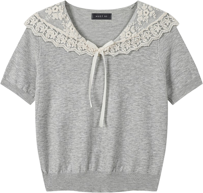 머스트비 여성 레이스 세일러카라 반팔 니트