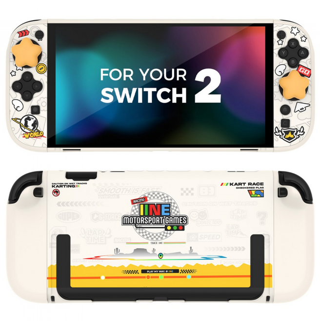 이이네 Switch 2 콘솔 보호 케이스 세트 닌텐도 스위치2 풀커버 스위치2 독 호환 조이스틱 캡 2개 포함 전면 보호 케이스 세트, 1세트, 레이싱 보호 케이스, L1167