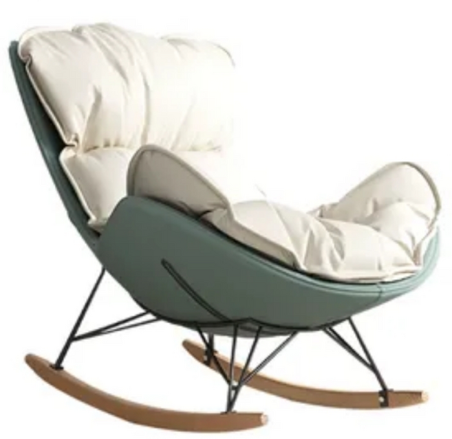 쿠시에 Cushie 포근한 프리미엄 럭셔리 흔들의자 리클라이너 스윙체어 안락의자 북유럽 독서의자 1인쇼파, 1개, 15. 베이지+그린블루[내마모성 가죽]