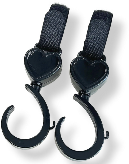 쿠쿠쁠랑 벨크로 유모차걸이 다용도 가방걸이 유모차고리, 2개, 블랙/싱글 후크 2P