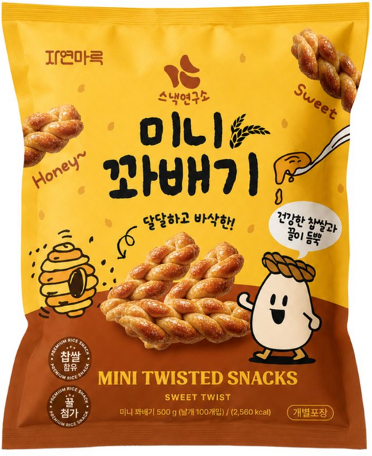 스낵연구소 미니 꿀 꽈배기 한입 과자 개별포장 IOO개입 대용량, 1개, 500g