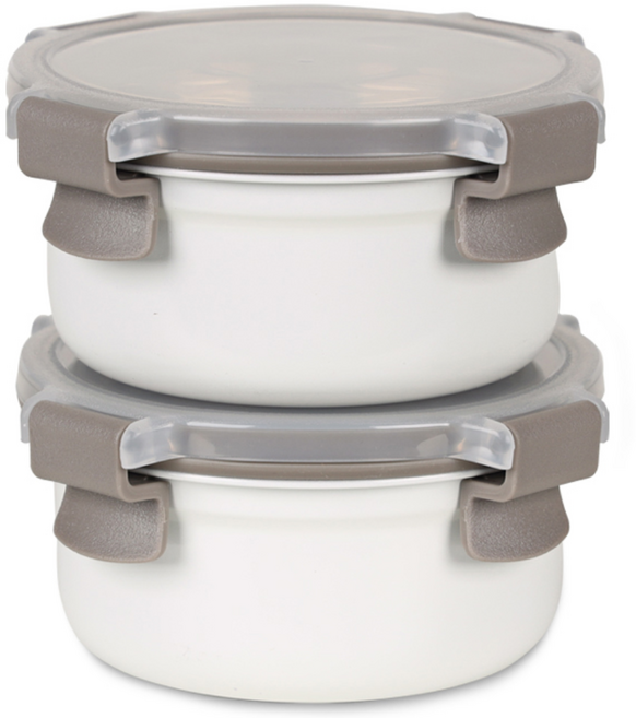 인콕 스텐콕 크림 스텐밀폐용기 원형, 1호 360ml, 2개