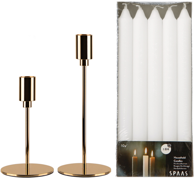 스파스캔들 디너 캔들 10개 메탈 골드 홀더 2개 세트, 368g, 1개, 02 홀더 20cm 2개,01 미색