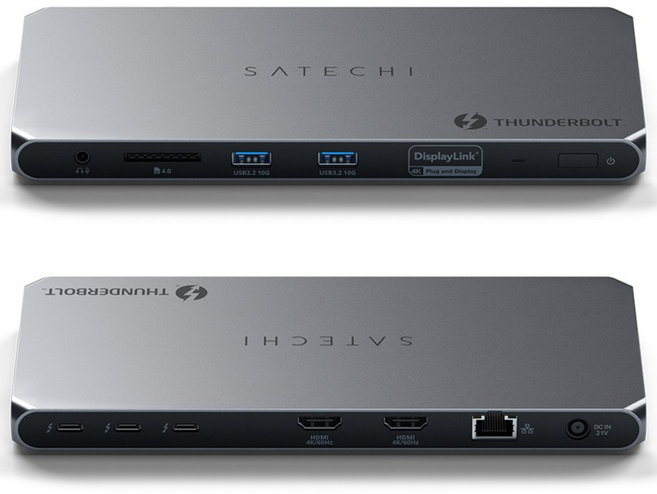 사테치 썬더볼트4 11in1 디스플레이 링크 도킹 스테이션 4K 디스플레이 허브 확장, 스페이스 그레이, 1개