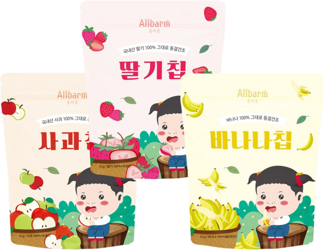 올바름 동결건조 과일칩 3종 세트, 1세트, 15g, 사과+딸기+바나나