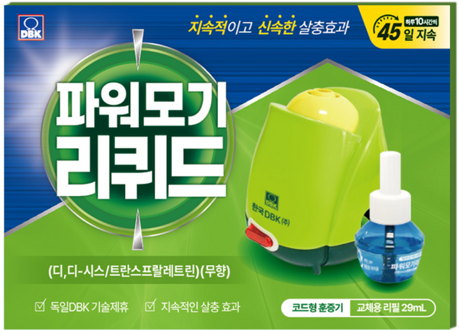 파워 모기 리퀴드 전자 모기향 코드형 (본품 + 리필액) 세트, 1개