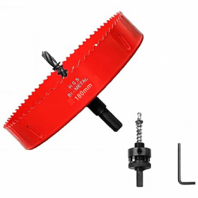 바이메탈 홀쏘 180mm 고정형아바 포함 원형 컷팅 목재 철판 석고 pvc 플라스틱 금속 목공 홀소 목재 SMC 홀커터 홀컷터 홀캇타, 180 mm, 1개