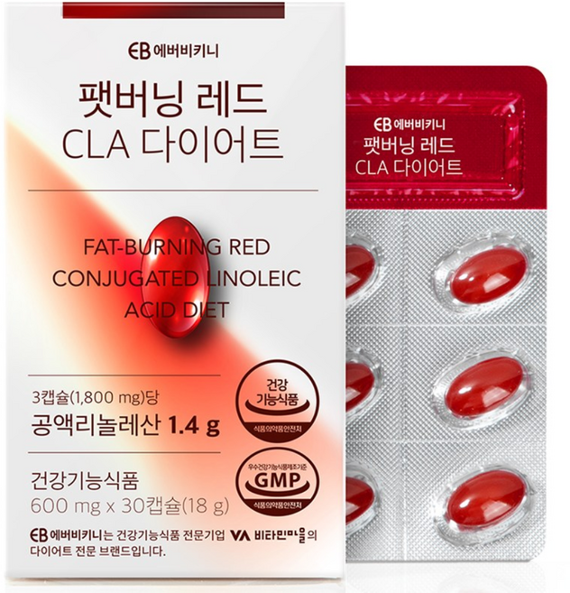 에버비키니 팻버닝 레드 CLA 다이어트 공액 리놀레산, 30정, 1개