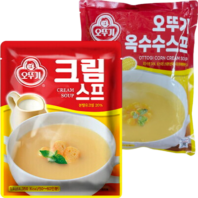 자연톡 오뚜기 크림스프1kg + 옥수수스프1kg 대용량 업소용 두가지맛 구성, 1세트, 2kg